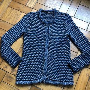 J. McLaughlin Blue Black & Silver Metallic Jacket